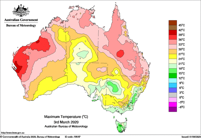 Daily maximum temperature for Australia