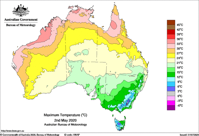 Daily maximum temperature for Australia