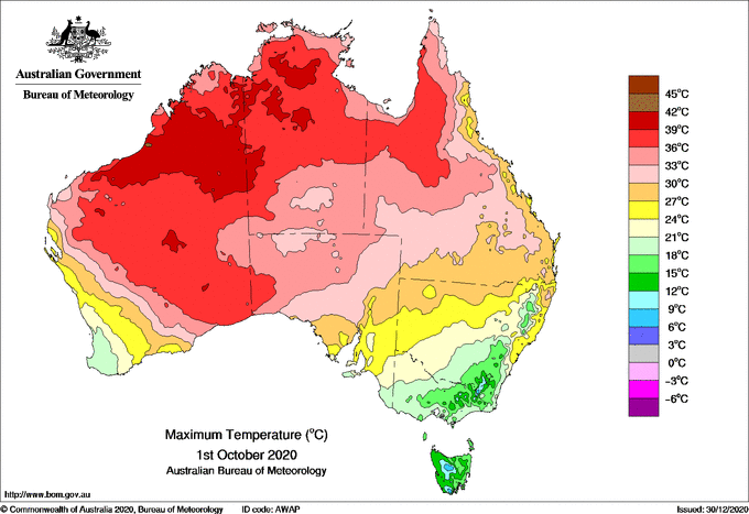 Daily maximum temperature for Australia