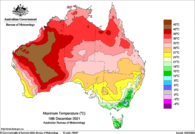 Daily maximum temperature for Australia