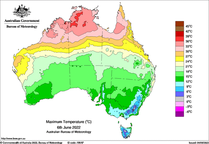 Daily maximum temperature for Australia