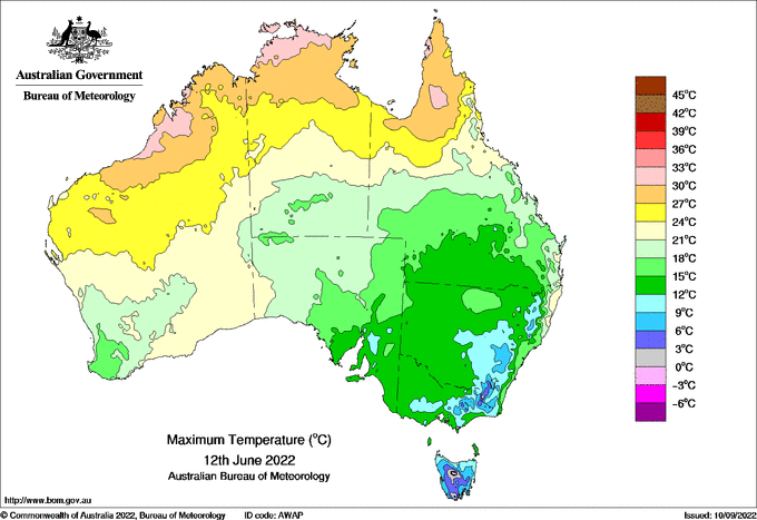 Daily maximum temperature for Australia