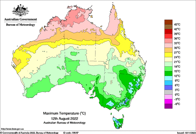 Daily maximum temperature for Australia