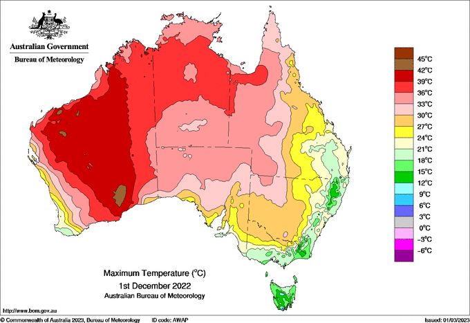 Daily maximum temperature for Australia