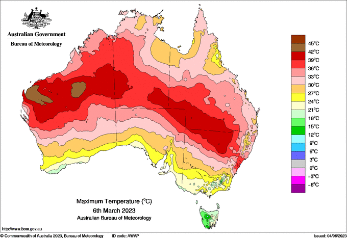 Daily maximum temperature for Australia