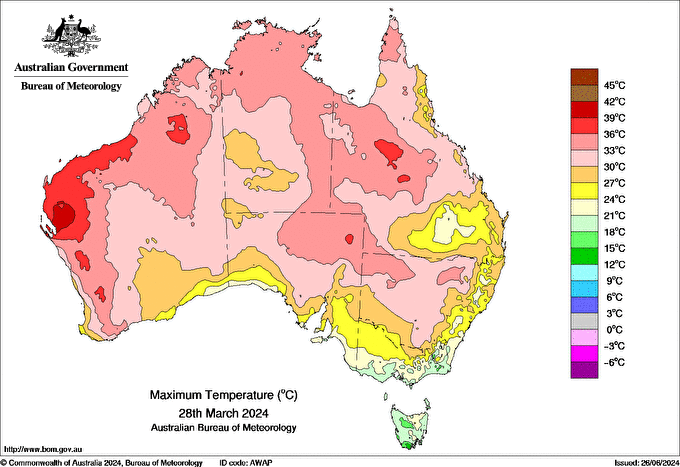Daily maximum temperature for Australia