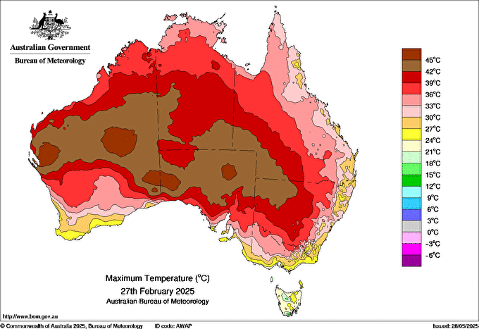 Daily maximum temperature for Australia