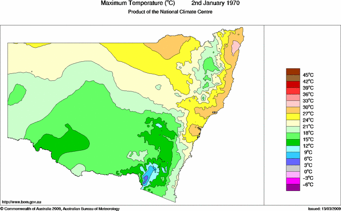 Daily maximum temperature for New South Wales/ACT