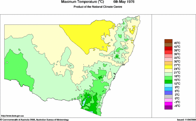 Daily maximum temperature for New South Wales/ACT