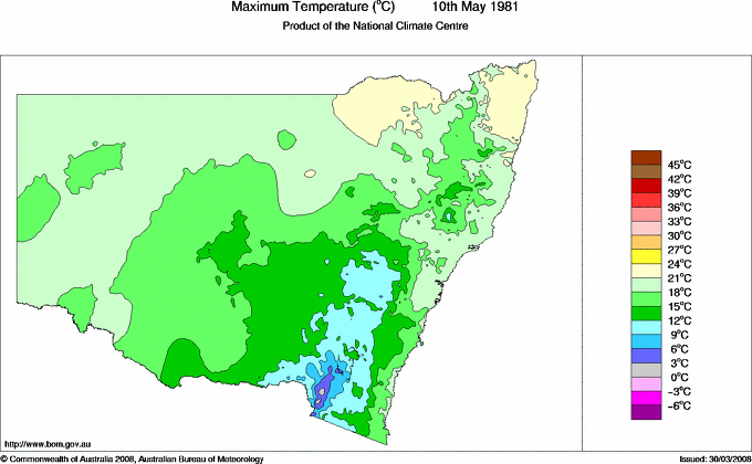 Daily maximum temperature for New South Wales/ACT
