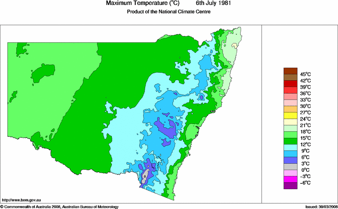 Daily maximum temperature for New South Wales/ACT