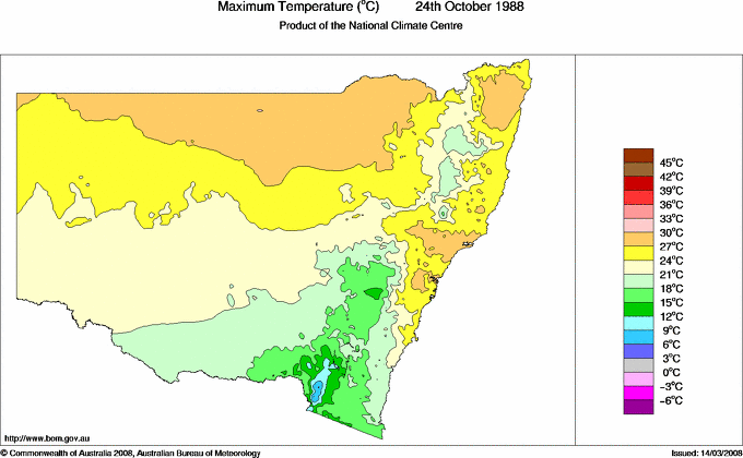 Daily maximum temperature for New South Wales/ACT