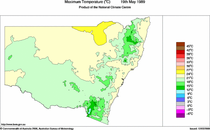 Daily maximum temperature for New South Wales/ACT