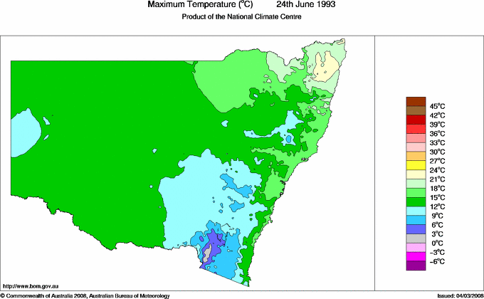 Daily maximum temperature for New South Wales/ACT