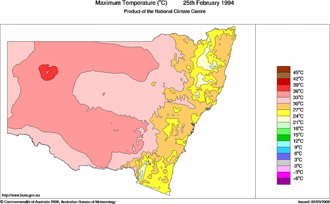 Daily maximum temperature for New South Wales/ACT