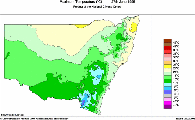 Daily maximum temperature for New South Wales/ACT