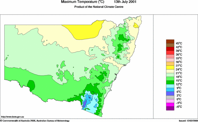 Daily maximum temperature for New South Wales/ACT