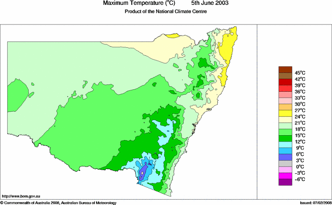 Daily maximum temperature for New South Wales/ACT