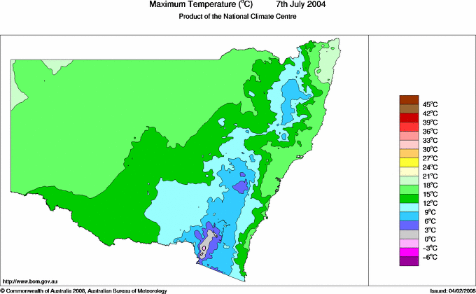 Daily maximum temperature for New South Wales/ACT