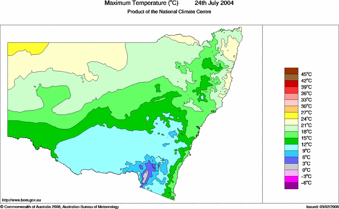 Daily maximum temperature for New South Wales/ACT