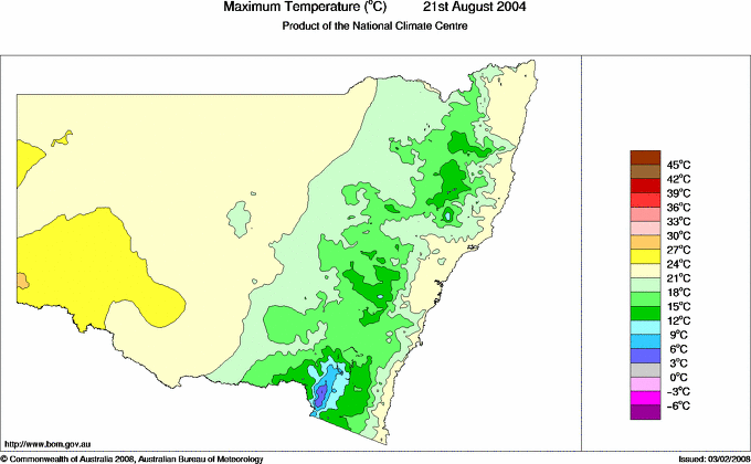 Daily maximum temperature for New South Wales/ACT