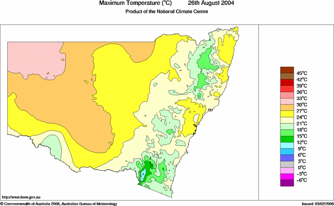 Daily maximum temperature for New South Wales/ACT