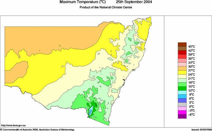 Daily maximum temperature for New South Wales/ACT