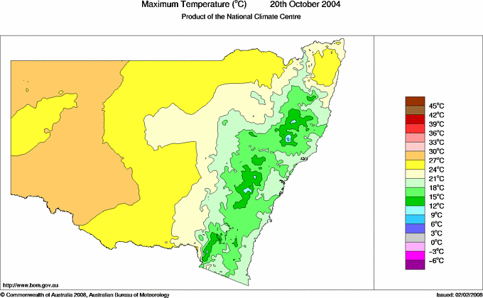 Daily maximum temperature for New South Wales/ACT