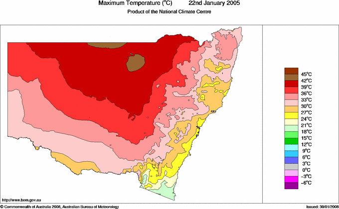 Daily maximum temperature for New South Wales/ACT