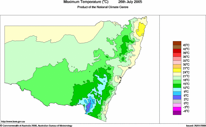 Daily maximum temperature for New South Wales/ACT