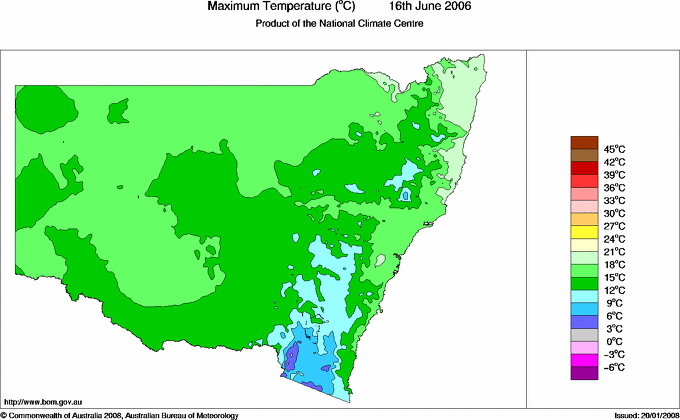 Daily maximum temperature for New South Wales/ACT