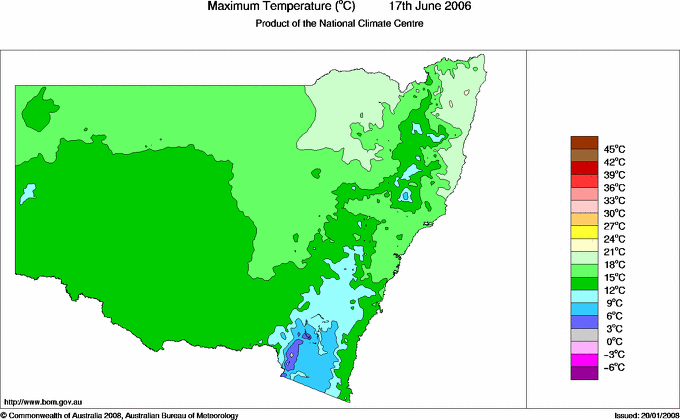 Daily maximum temperature for New South Wales/ACT