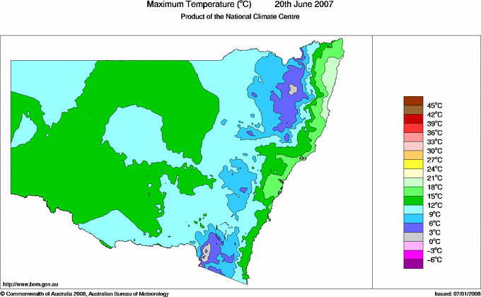Daily maximum temperature for New South Wales/ACT