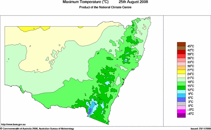 Daily maximum temperature for New South Wales/ACT