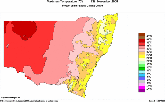 Daily maximum temperature for New South Wales/ACT