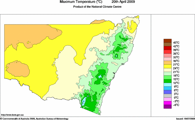 Daily maximum temperature for New South Wales/ACT