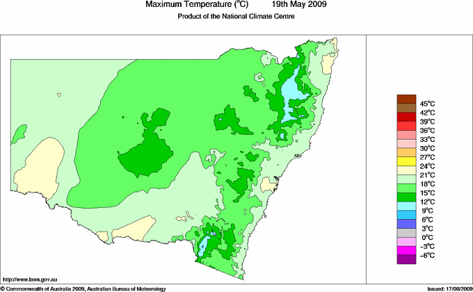 Daily maximum temperature for New South Wales/ACT