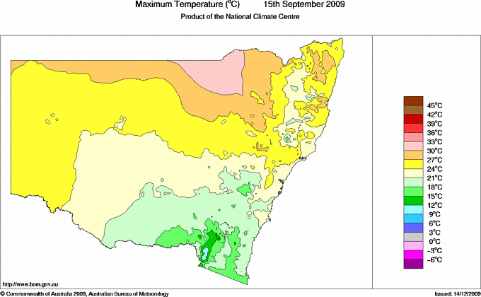 Daily maximum temperature for New South Wales/ACT