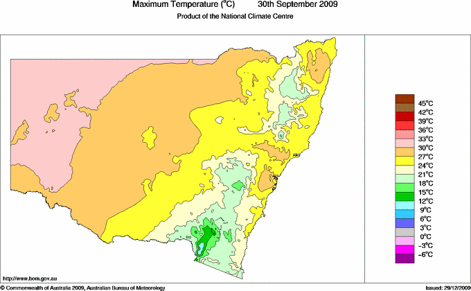 Daily maximum temperature for New South Wales/ACT