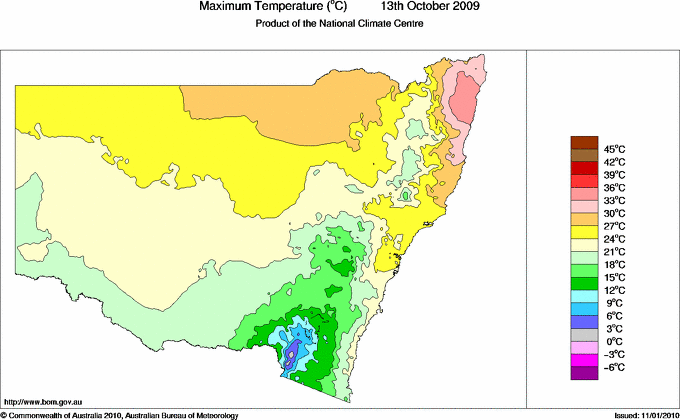 Daily maximum temperature for New South Wales/ACT