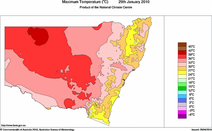 Daily maximum temperature for New South Wales/ACT