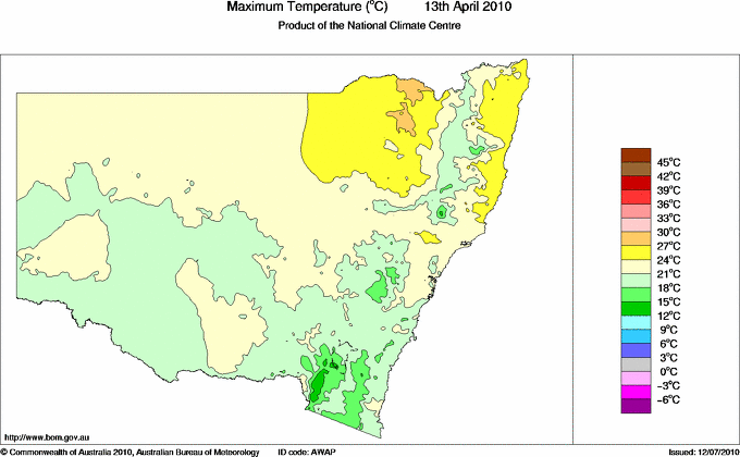 Daily maximum temperature for New South Wales/ACT