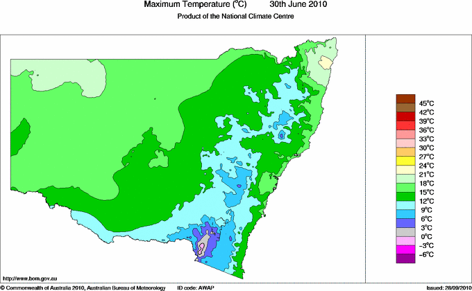 Daily maximum temperature for New South Wales/ACT
