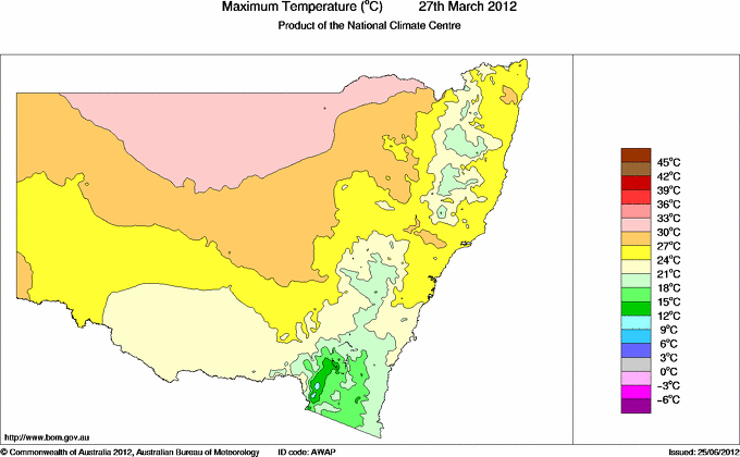 Daily maximum temperature for New South Wales/ACT