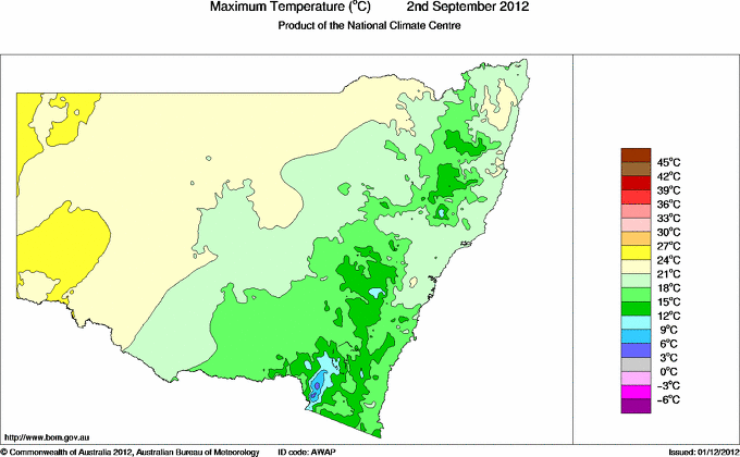 Daily maximum temperature for New South Wales/ACT