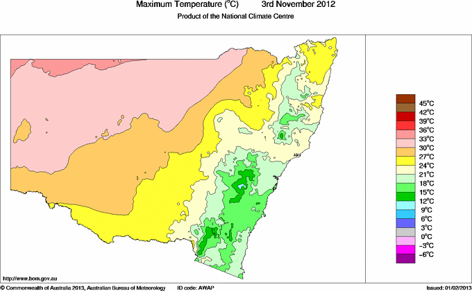 Daily maximum temperature for New South Wales/ACT