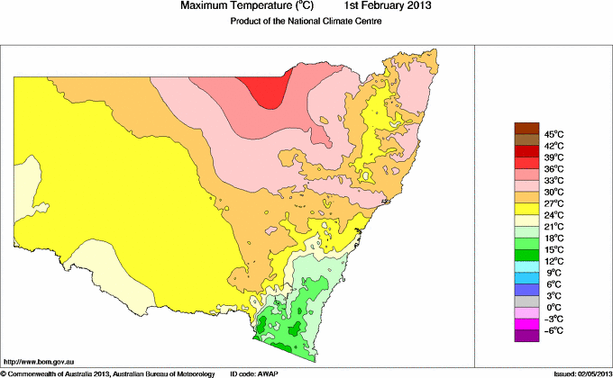 Daily maximum temperature for New South Wales/ACT