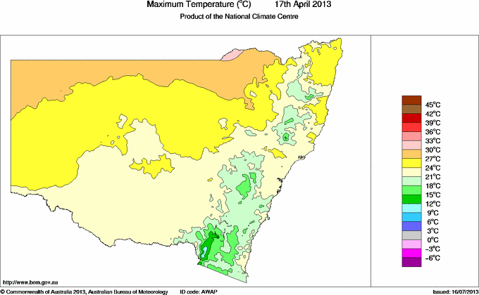 Daily maximum temperature for New South Wales/ACT