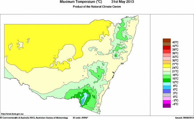 Daily maximum temperature for New South Wales/ACT