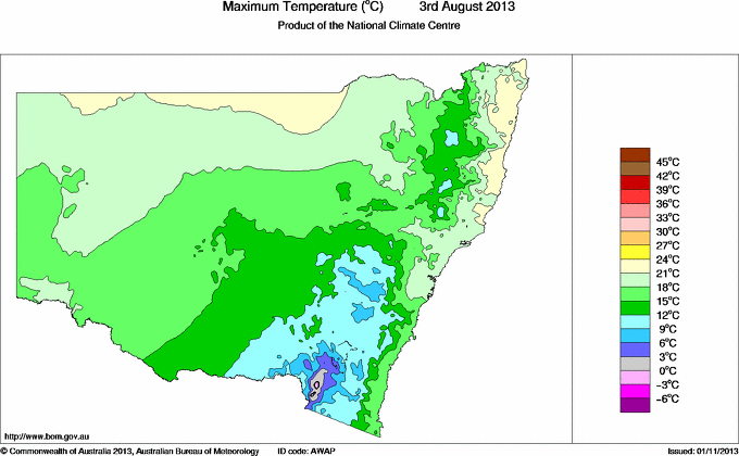 Daily maximum temperature for New South Wales/ACT